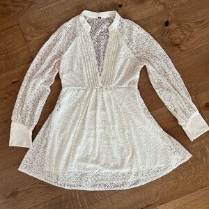 Free People Dress Womens M ivory/white Lace Long Sleeve Flowy Boho